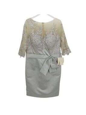 NEW Lanting Women 18W Mother of the Bridge Silver Beige Embroidered Dress Satin